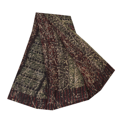 Sanskriti Vintage Sarees Multi Pure Georgette Silk Print Sari 5+yd Craft Sustainable Fabric