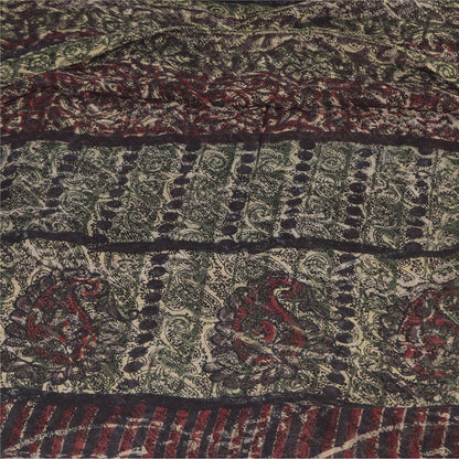 Sanskriti Vintage Sarees Multi Pure Georgette Silk Print Sari 5+yd Craft Sustainable Fabric