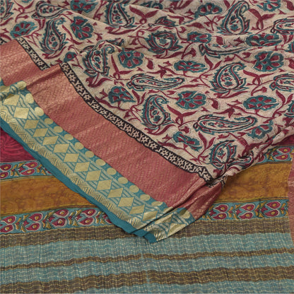 Sanskriti Vintage Sari 100% Pure Georgette Silk Saree Ivory Floral Print 5+Yd Craft Fabric Bohemian Fabric For Dressmaking,Craft Supplies