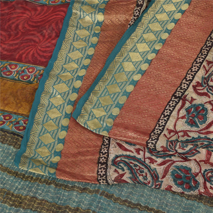 Sanskriti Vintage Sari 100% Pure Georgette Silk Saree Ivory Floral Print 5+Yd Craft Fabric Bohemian Fabric For Dressmaking,Craft Supplies