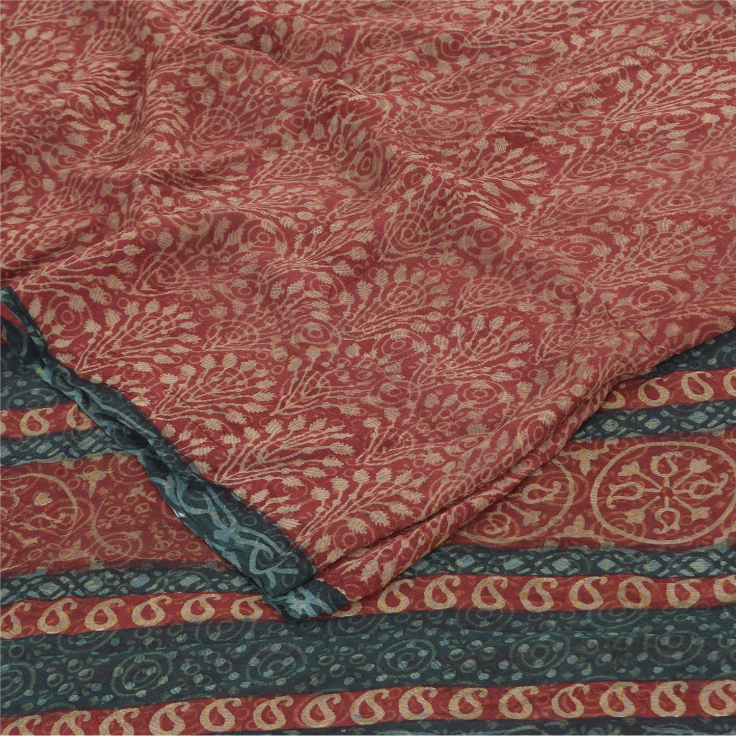 Sanskriti Vintage Sarees Red Pure Georgette Silk Printed Sari 6yd Craft Sustainable Fabric