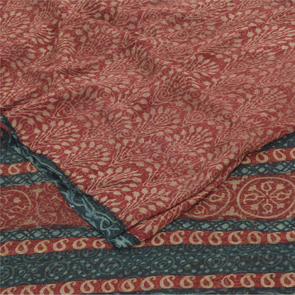 Sanskriti Vintage Sarees Red Pure Georgette Silk Printed Sari 6yd Craft Sustainable Fabric