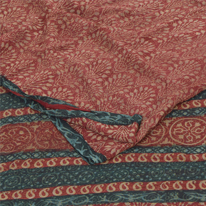 Sanskriti Vintage Sarees Red Pure Georgette Silk Printed Sari 6yd Craft Sustainable Fabric