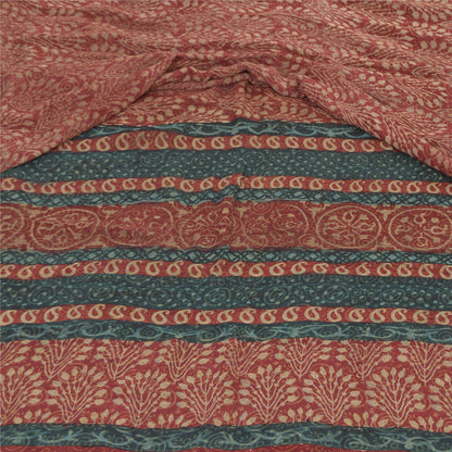 Sanskriti Vintage Sarees Red Pure Georgette Silk Printed Sari 6yd Craft Sustainable Fabric