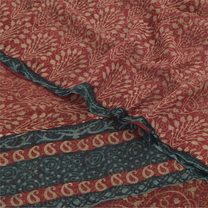 Sanskriti Vintage Sarees Red Pure Georgette Silk Printed Sari 6yd Craft Sustainable Fabric
