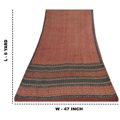 Sanskriti Vintage Sarees Red Pure Georgette Silk Printed Sari 6yd Craft Sustainable Fabric
