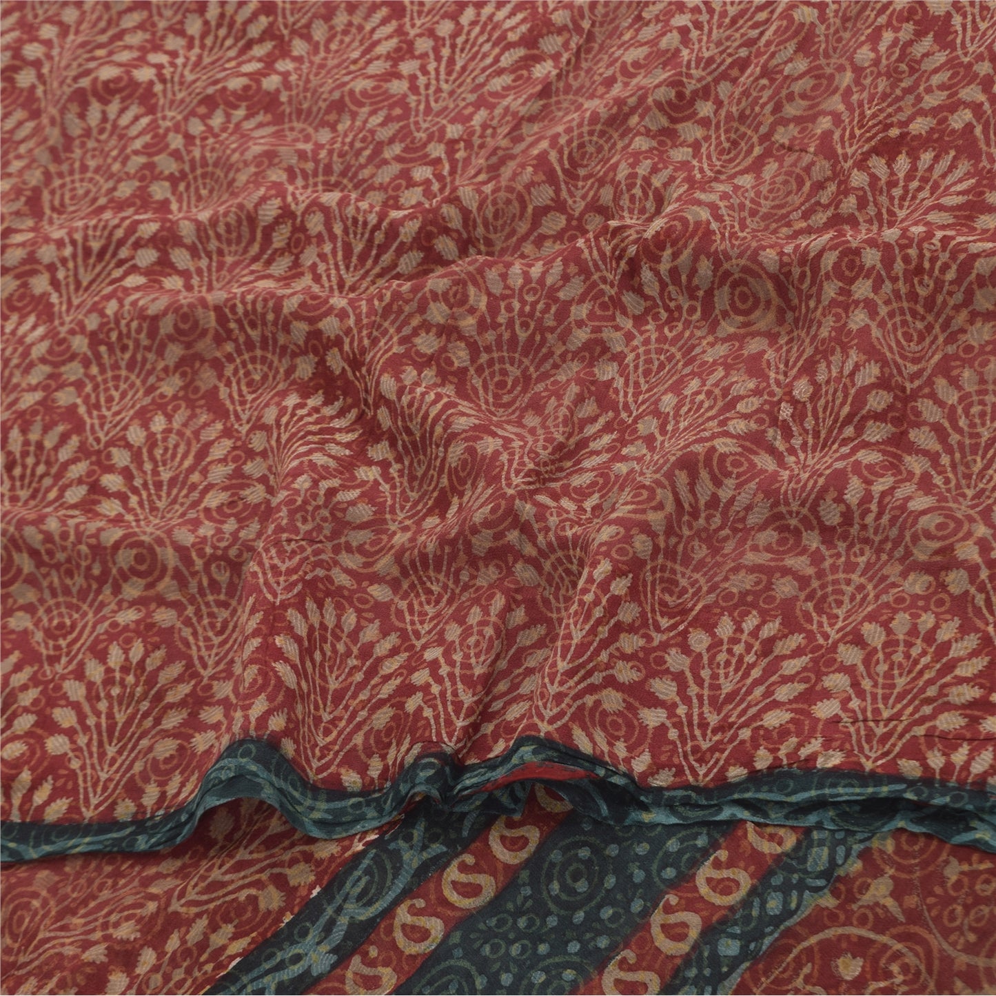 Sanskriti Vintage Sarees Red Pure Georgette Silk Printed Sari 6yd Craft Sustainable Fabric