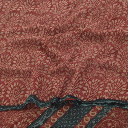 Sanskriti Vintage Sarees Red Pure Georgette Silk Printed Sari 6yd Craft Sustainable Fabric
