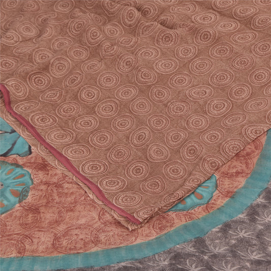 Sanskriti Vintage Sarees Dusty Pink Pure Georgette Print Sari 5+yd Craft Sustainable Fabric
