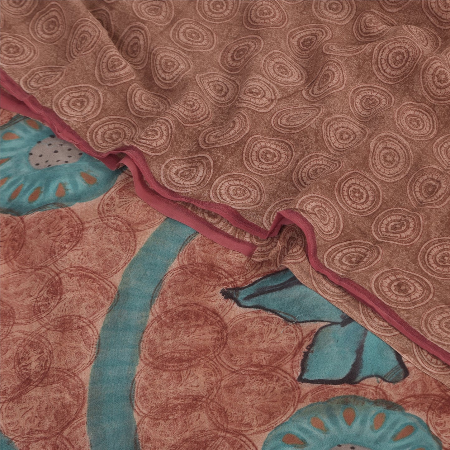 Sanskriti Vintage Sarees Dusty Pink Pure Georgette Print Sari 5+yd Craft Sustainable Fabric