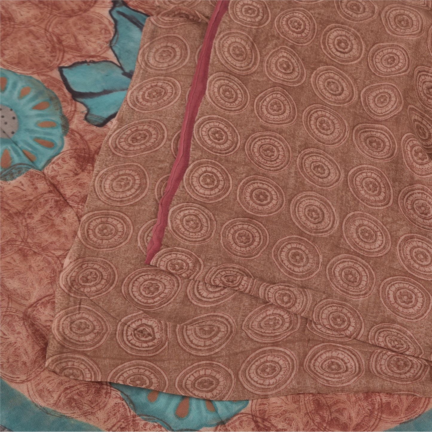 Sanskriti Vintage Sarees Dusty Pink Pure Georgette Print Sari 5+yd Craft Sustainable Fabric