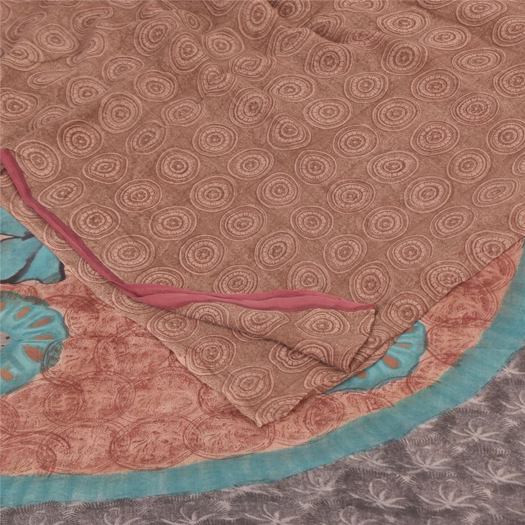 Sanskriti Vintage Sarees Dusty Pink Pure Georgette Print Sari 5+yd Craft Sustainable Fabric