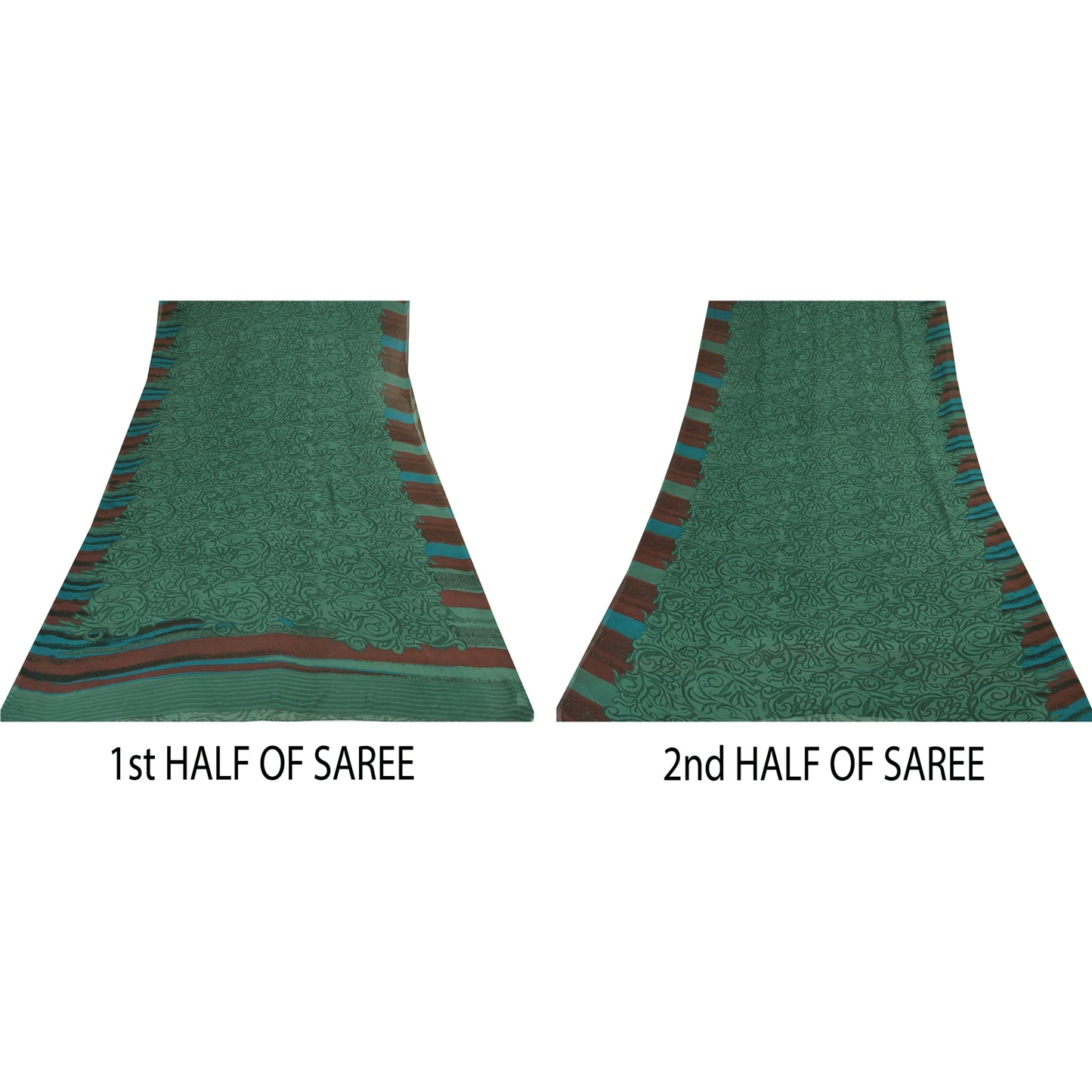 Sanskriti Vintage Sarees Green Pure Georgette Silk Print Sari 5+yd Craft Sustainable Fabric