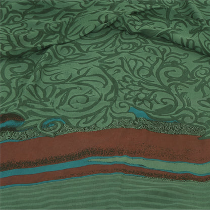 Sanskriti Vintage Sarees Green Pure Georgette Silk Print Sari 5+yd Craft Sustainable Fabric