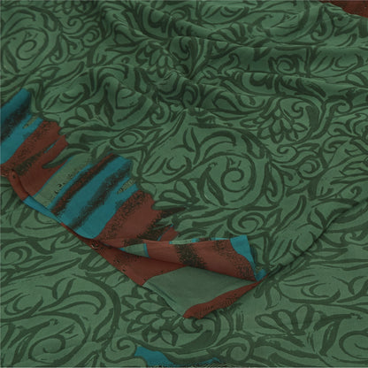 Sanskriti Vintage Sarees Green Pure Georgette Silk Print Sari 5+yd Craft Sustainable Fabric
