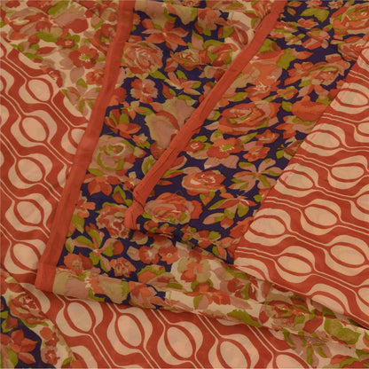 Sanskriti Vintage Sarees Dark Peach Pure Georgette Silk Print Sari Craft Sustainable Fabric