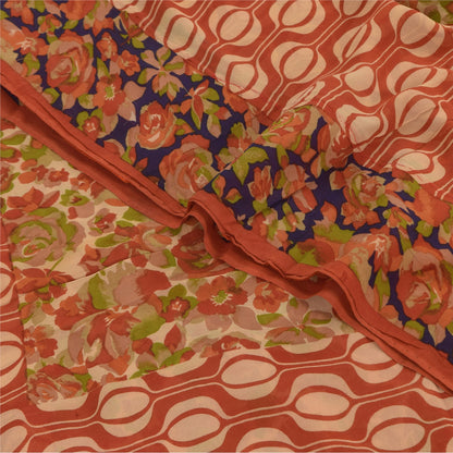 Sanskriti Vintage Sarees Dark Peach Pure Georgette Silk Print Sari Craft Sustainable Fabric