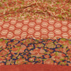 Sanskriti Vintage Sarees Dark Peach Pure Georgette Silk Print Sari Craft Sustainable Fabric