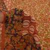 Sanskriti Vintage Sarees Dark Peach Pure Georgette Silk Print Sari Craft Sustainable Fabric