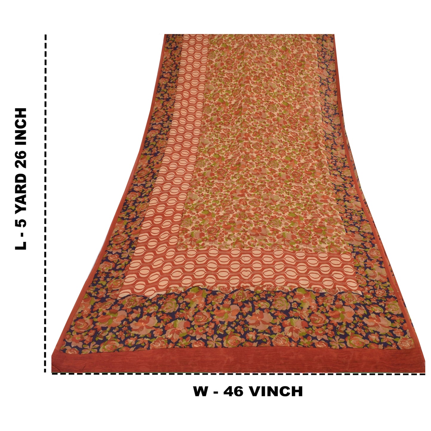 Sanskriti Vintage Sarees Dark Peach Pure Georgette Silk Print Sari Craft Sustainable Fabric