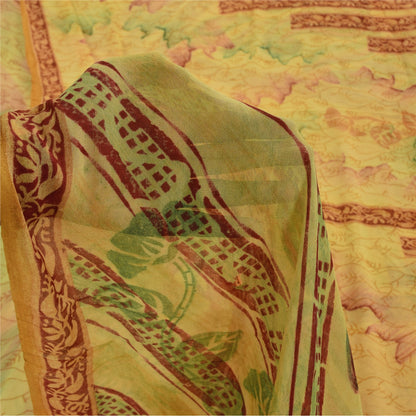 Sanskriti Vintage Sarees Yellow 100% Pure Georgette Print Sari 5+yd Craft Sustainable Fabric