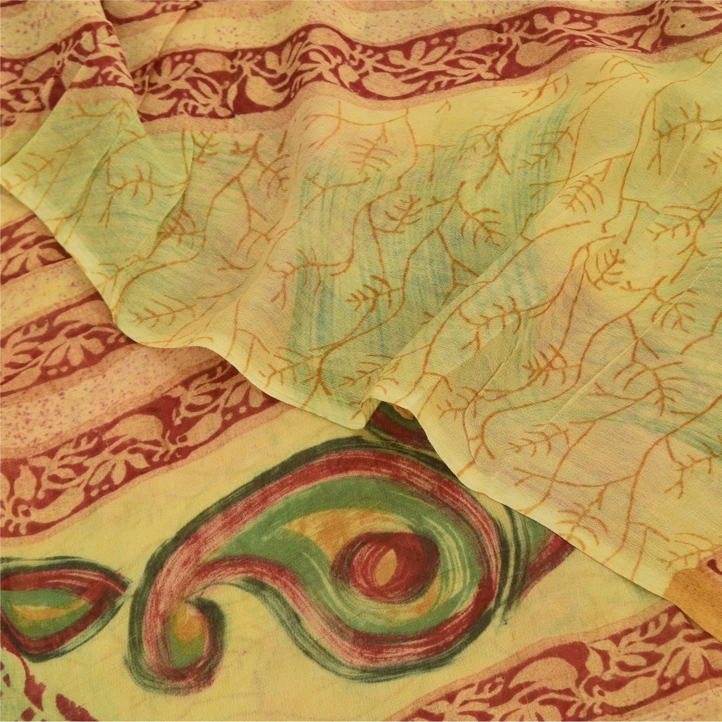 Sanskriti Vintage Sarees Yellow 100% Pure Georgette Print Sari 5+yd Craft Sustainable Fabric