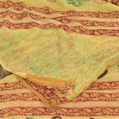 Sanskriti Vintage Sarees Yellow 100% Pure Georgette Print Sari 5+yd Craft Sustainable Fabric