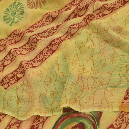 Sanskriti Vintage Sarees Yellow 100% Pure Georgette Print Sari 5+yd Craft Sustainable Fabric