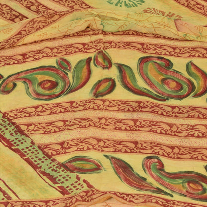 Sanskriti Vintage Sarees Yellow 100% Pure Georgette Print Sari 5+yd Craft Sustainable Fabric