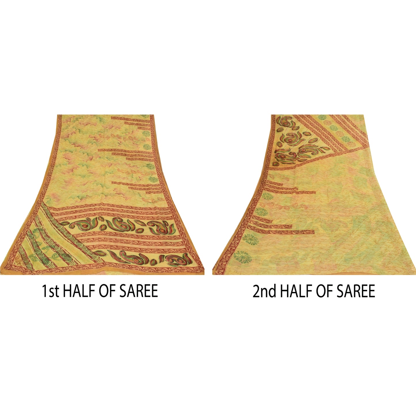 Sanskriti Vintage Sarees Yellow 100% Pure Georgette Print Sari 5+yd Craft Sustainable Fabric