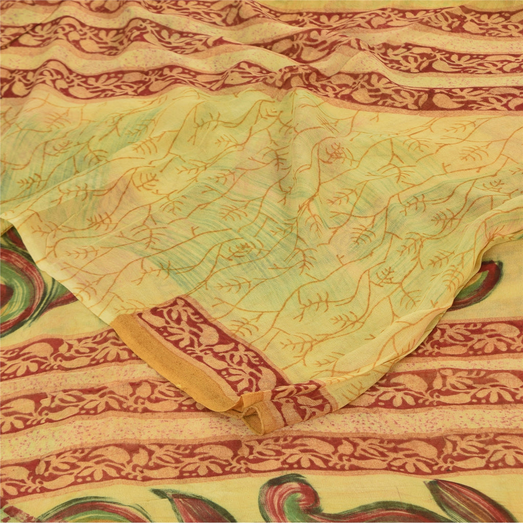 Sanskriti Vintage Sarees Yellow 100% Pure Georgette Print Sari 5+yd Craft Sustainable Fabric