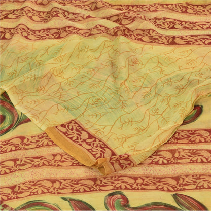 Sanskriti Vintage Sarees Yellow 100% Pure Georgette Print Sari 5+yd Craft Sustainable Fabric