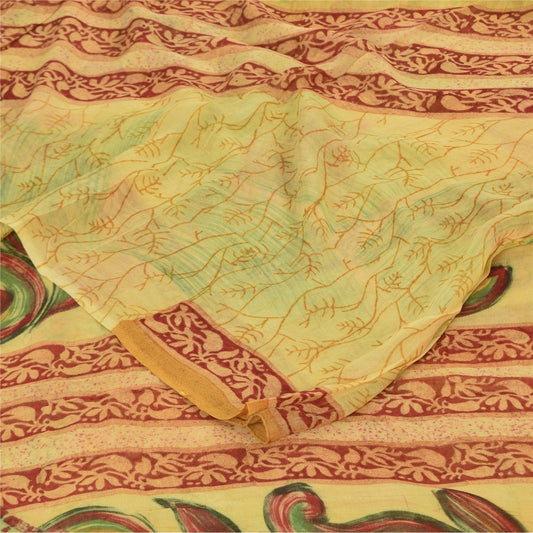 Sanskriti Vintage Sarees Yellow 100% Pure Georgette Print Sari 5+yd Craft Sustainable Fabric