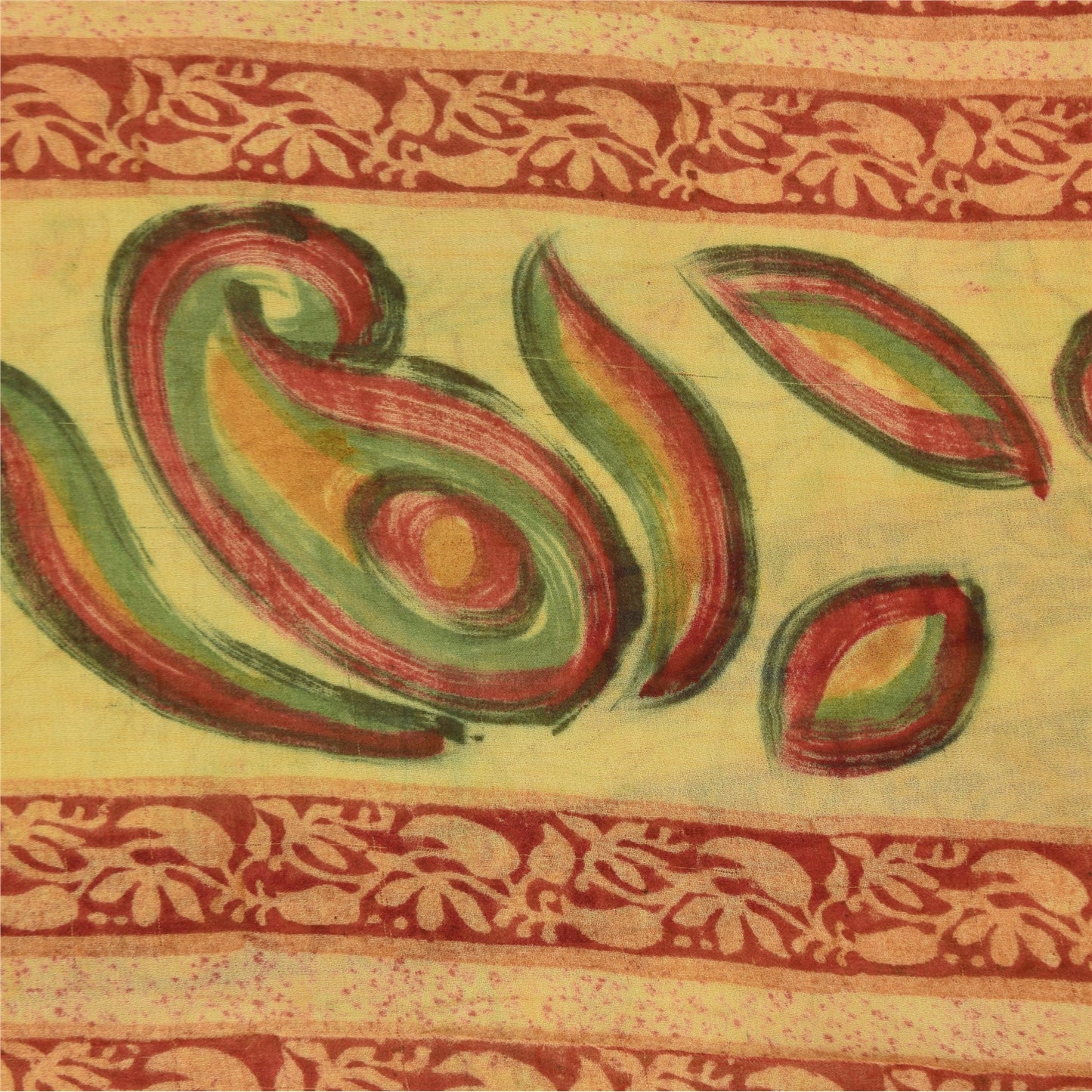 Sanskriti Vintage Sarees Yellow 100% Pure Georgette Print Sari 5+yd Craft Sustainable Fabric