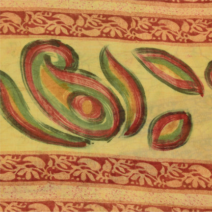 Sanskriti Vintage Sarees Yellow 100% Pure Georgette Print Sari 5+yd Craft Sustainable Fabric