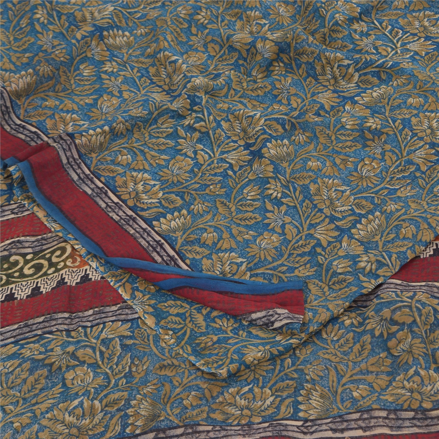 Sanskriti Vintage Sarees Blue Pure Georgette Silk Printed Sari 5+yd Craft Sustainable Fabric