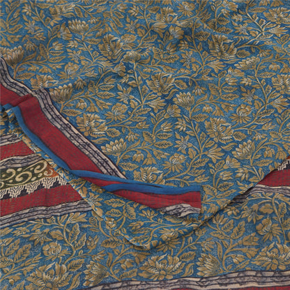 Sanskriti Vintage Sarees Blue Pure Georgette Silk Printed Sari 5+yd Craft Sustainable Fabric