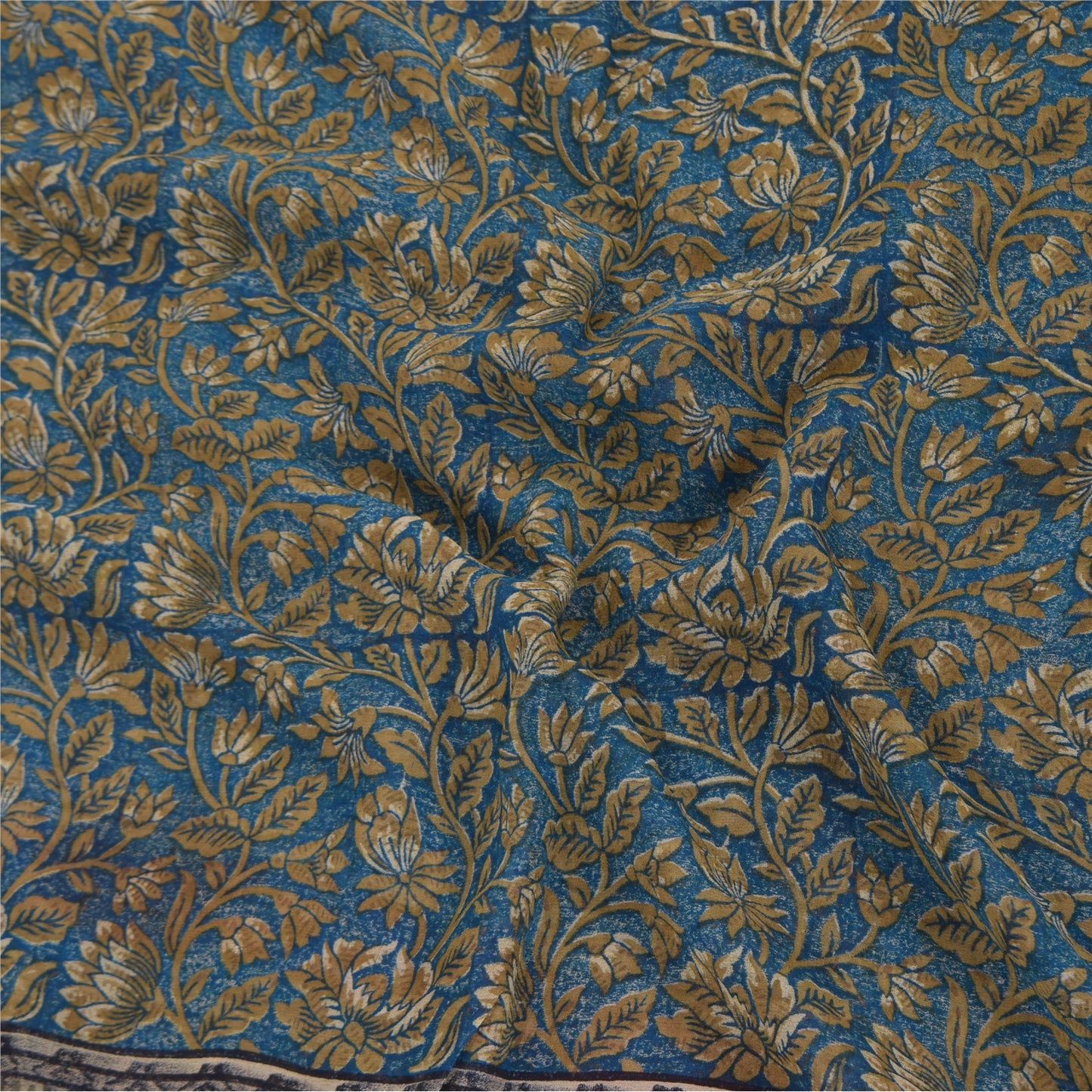 Sanskriti Vintage Sarees Blue Pure Georgette Silk Printed Sari 5+yd Craft Sustainable Fabric