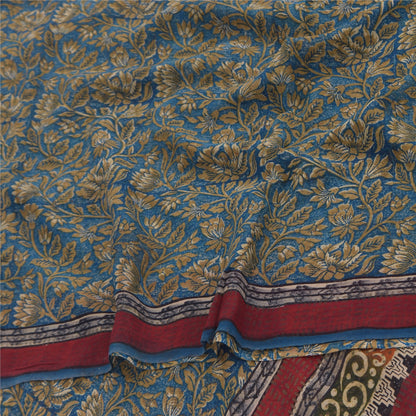 Sanskriti Vintage Sarees Blue Pure Georgette Silk Printed Sari 5+yd Craft Sustainable Fabric