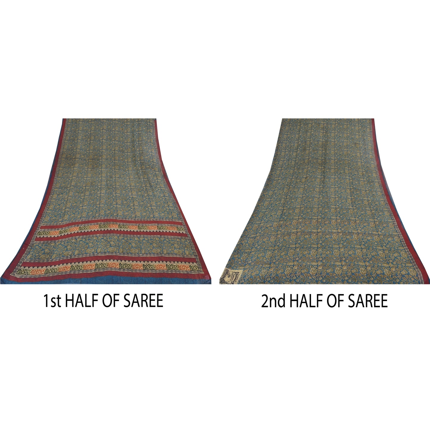 Sanskriti Vintage Sarees Blue Pure Georgette Silk Printed Sari 5+yd Craft Sustainable Fabric