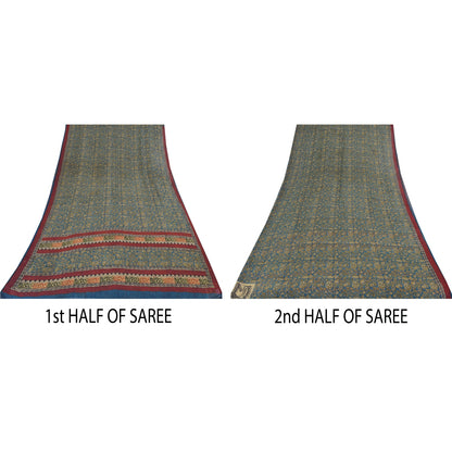 Sanskriti Vintage Sarees Blue Pure Georgette Silk Printed Sari 5+yd Craft Sustainable Fabric