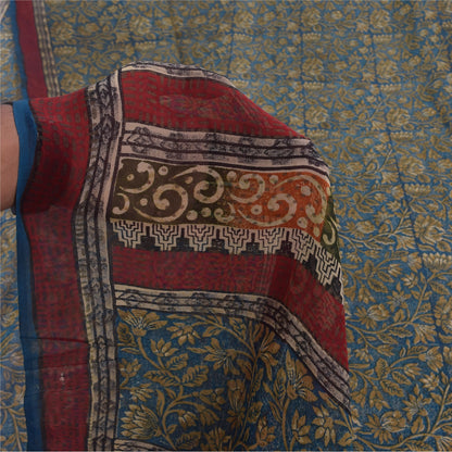 Sanskriti Vintage Sarees Blue Pure Georgette Silk Printed Sari 5+yd Craft Sustainable Fabric