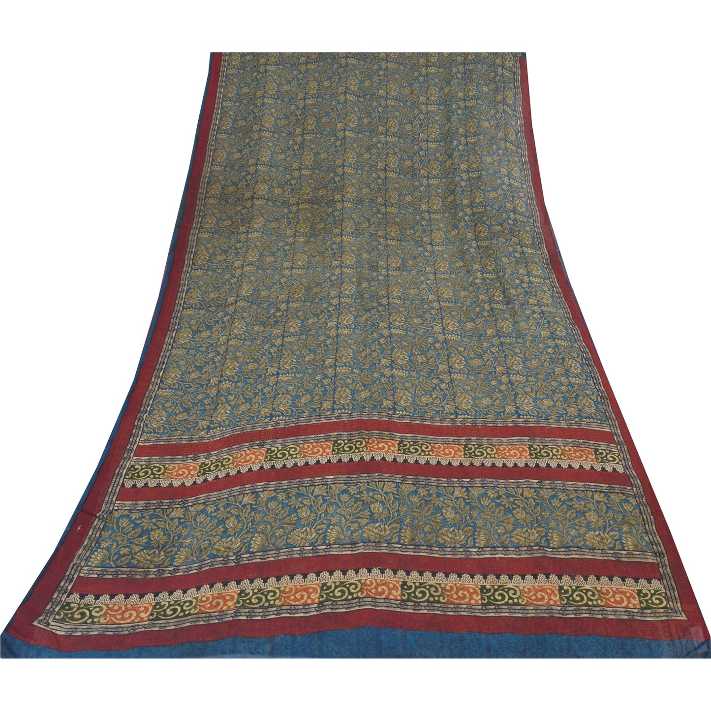 Sanskriti Vintage Sarees Blue Pure Georgette Silk Printed Sari 5+yd Craft Sustainable Fabric