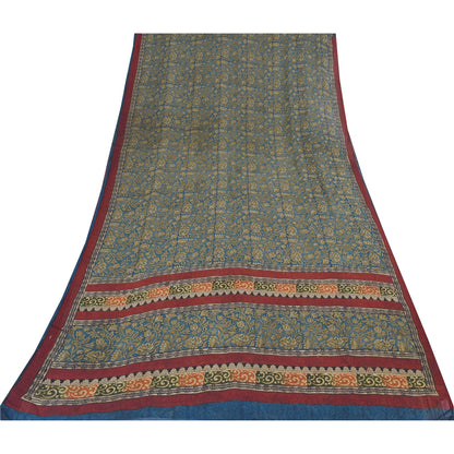 Sanskriti Vintage Sarees Blue Pure Georgette Silk Printed Sari 5+yd Craft Sustainable Fabric