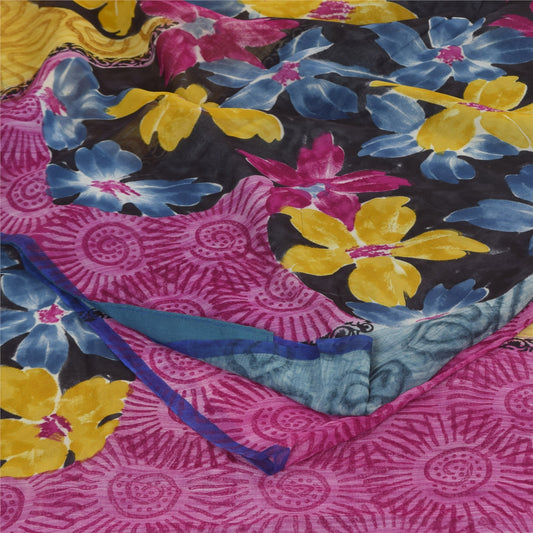 Sanskriti Vintage Sarees Multicolor 100% Pure Georgette Printed Sari 5+yd Sustainable Fabric