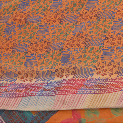 Sanskriti Vintage Sarees Orange/Red Pure Georgette Silk Printed Sari 5+yd Sustainable Fabric
