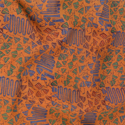 Sanskriti Vintage Sarees Orange/Red Pure Georgette Silk Printed Sari 5+yd Sustainable Fabric