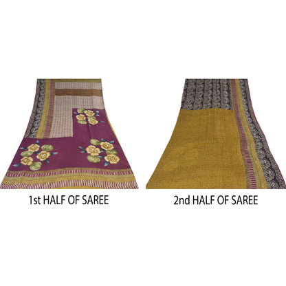 Sanskriti Vintage Sarees 100% Pure Georgette Silk Printed Sari 5+yd Craft Sustainable Fabric