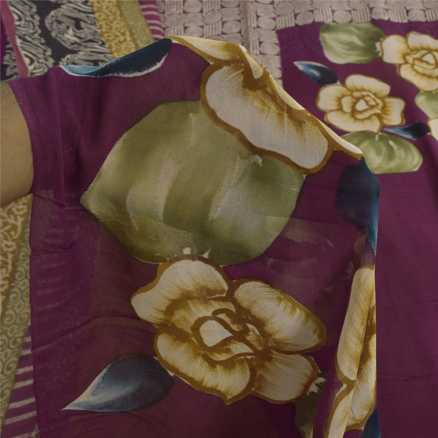 Sanskriti Vintage Sarees 100% Pure Georgette Silk Printed Sari 5+yd Craft Sustainable Fabric