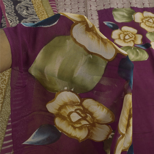 Sanskriti Vintage Sarees 100% Pure Georgette Silk Printed Sari 5+yd Craft Sustainable Fabric